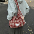 Korean retroplaid shoulder bag women's fall and winternew arrivalniche style design canvas bag large capacity casual tote bag