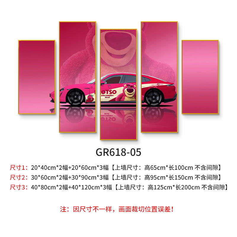 Chess and card room mahjong hall box strawberry bear creative hanging painting pink panther bedroom living room background wall decoration mural