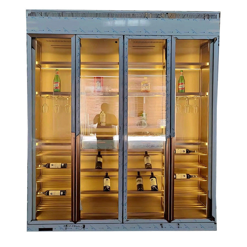 Stainless steel thermostatic wine cabinet display case, metal and glass double door, luxury wine storage for villas, living rooms, wine cellars, and wineries