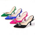 plus size stiletto casual flats women's 2026 summernew arrivalbows rhinestone cat heel high heel sandals women
