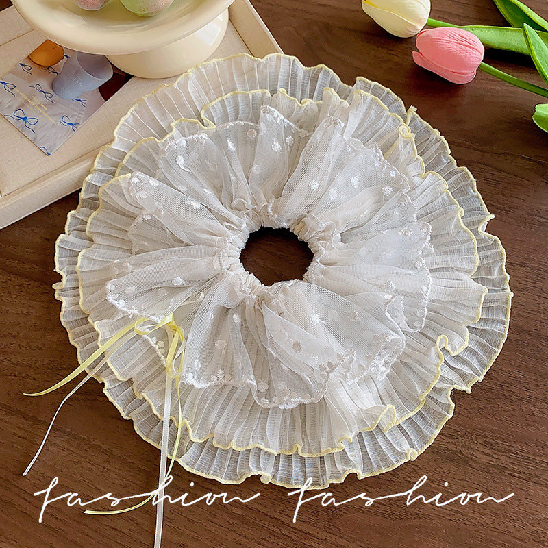 Mesh bow lace large intestine hair tie female french gentle hair rope hair tie large headwear spring fairy style