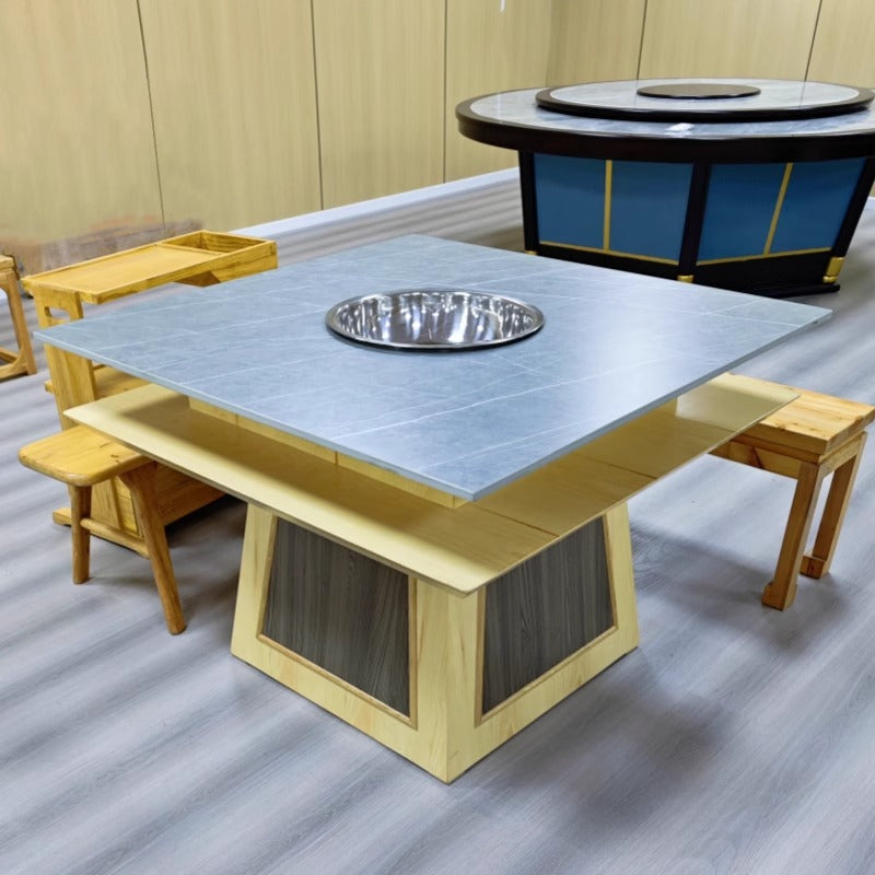 Customized hot pot barbecue table, smokeless purifier, induction cooker, integrated roasting and rinsing, skewers of fragrant barbecue shop, hot pot tables and chairs