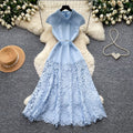 Elegant lace patchwork high-waisted a-line dress - slimming, figure-flattering, and perfect for summer events