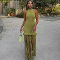 European and american style women's summer  new fashion halter tassel design backless sexy slim-fit dress wholesale