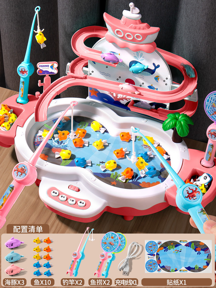 Magnetic levitation track electric fishing toy - early education & brain development - sliding fishing game for boys & girls - hand-eye coordination