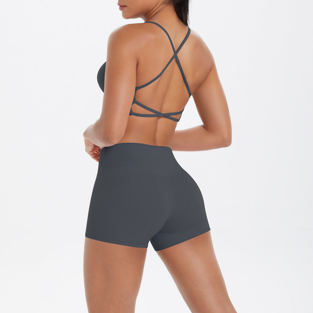 new cloud-soft brushed camisole bra with beautiful back design, casual running fitness butt-lifting shorts, yoga outfit for women