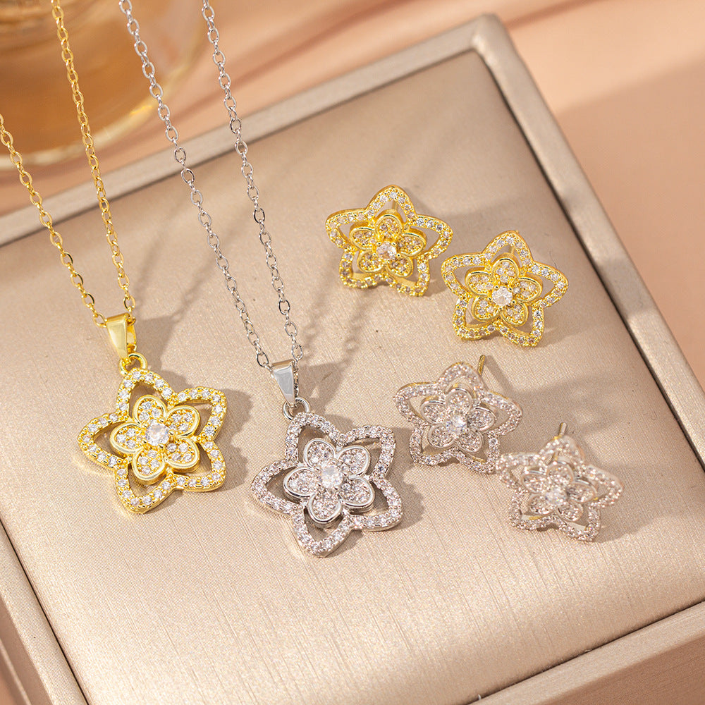 [titanium steel] cross-border new copper inlaid zirconium five-pointed star necklace for women, high-end niche design, versatile pendant jewelry