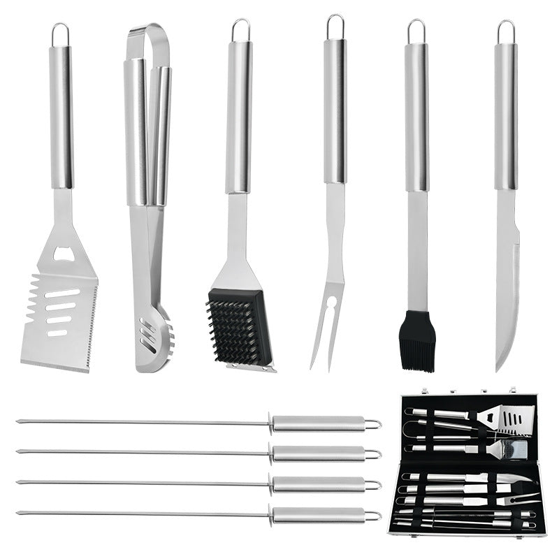 Cross-border Stainless Steel Family Outdoor Combination Grill Set Aluminum Box BBQ Tools Kit BBQ Shovel