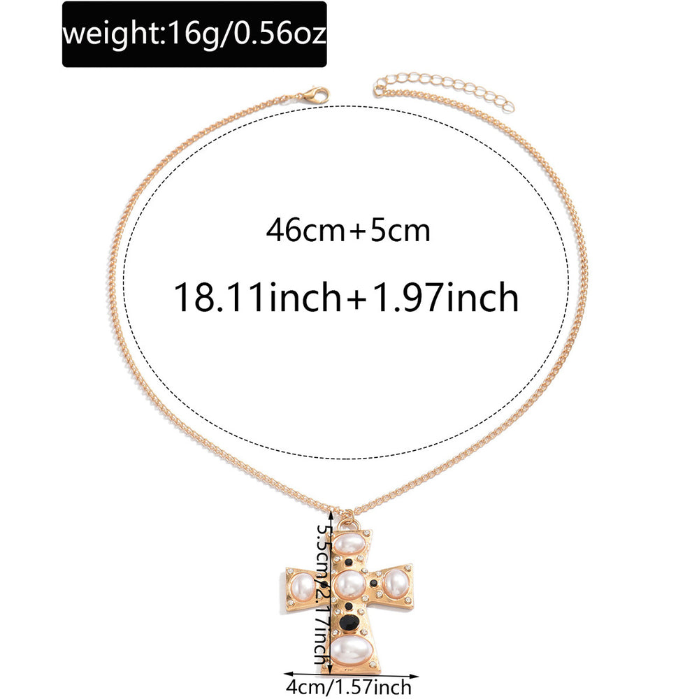 Imitation pearl metal cross pendant wholesale - european & american cross-border punk style - unique necklace for women - high-end clavicle chain