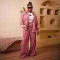 European and american cross-border women's fashion  spring new style chic striped long-sleeve shirt top and wide-leg pants casual set