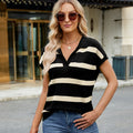 Fashion cross-border export women's clothing  independent station lapel casual stripesd sweater vest vest sweater