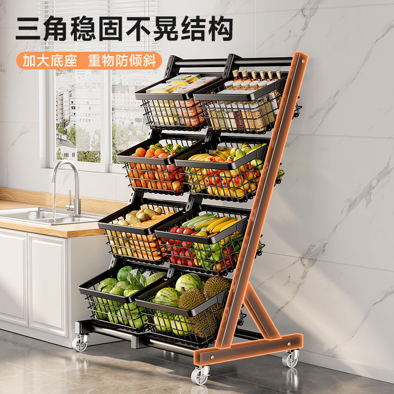 Kitchen storage rack Floor-to-ceiling multi-layer vegetable and fruit multi-functional vegetable basket Living room snack storage rack with wheels