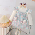 Girls' dress  autumn collection: adorable baby girl dress with cartoon bunny and plaid patchwork, long sleeve