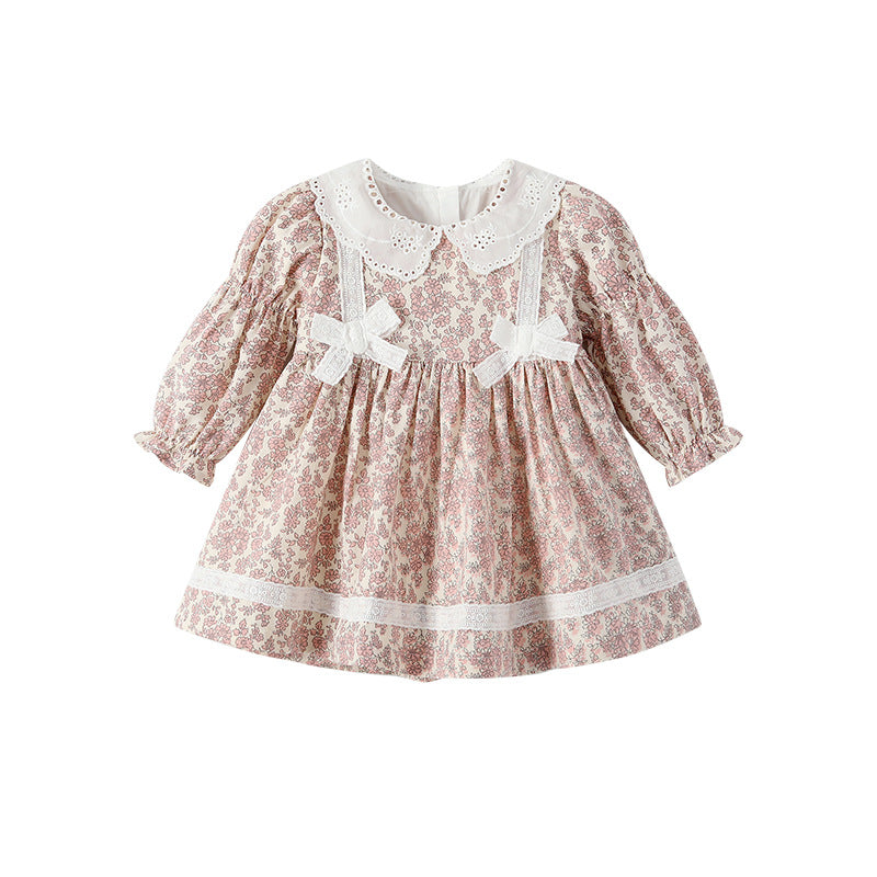 Butterfly princess dress - new autumn collection: floral print, long sleeve, cutout neckline, girls' dress, fashionable children's dress - wholesale