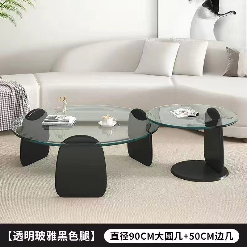 Tempered glass coffee table living room home round combination nordic popular style light luxury italian minimalist tea table small apartment