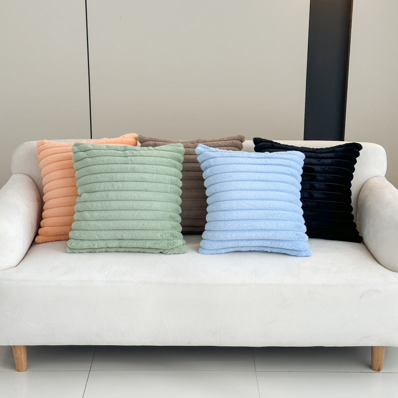 Simple solid color rabbit fur plush cushion pillow cover wide stripe bedroom living room sofa bed headrest pillow cross-border