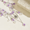 European and american cross-border purple fairy style tassel sun pendant necklace women's retro french layered necklace