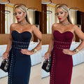 C7517 cross-border   fashion women's sexy bandeau strapless bodycon dress with eyelet detail