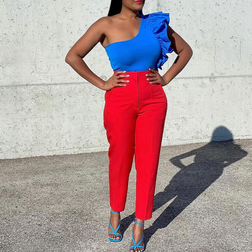D423 european and american style plus size  fashionable elegant casual slimming high waist trousers solid color african professional pants