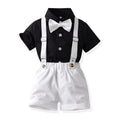 Japanese and korean style boys' summer outfit: short-sleeve shirt and suspender pants - stylish children's performance costume for piano recitals, hosting, and runway shows