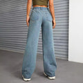 In-stock - 65056##  cross-border fashion women's casual versatile distressed wide-leg denim jeans