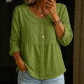 summer new european and american style pan collar linen cotton solid color shirt - women's loose fit, slimming, long sleeve, casual and versatile top
