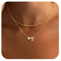 European and american amazon stylish initial heart letter necklace pendant double layer clavicle girls holiday jewelry gift