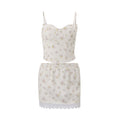 European and american women's clothing  summer new fashion sweet and fresh vacation style floral print cami top and mini skirt set