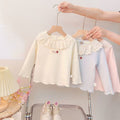 【dropshipping】girls' fleece-lined base layer top -  autumn/winter kids' one-piece fleece top with lace collar - baby top