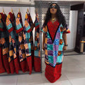 Aliexpress  plus size v-neck dress cross-border e-commerce african women's clothing color block print maxi dress