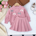 Fall and winternew arrivalgirlsuitstereo hook flower bowsknittingsweatertops skirtsuitcross-border children's clothing