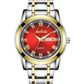 Business gold classic roman style watch stainless steel dual calendar non-mechanical waterproof quartz men's wristwatch - custom logo available