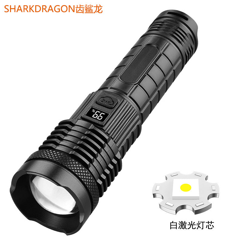 Cross-border new white laser flashlight Type-C rechargeable outdoor built-in battery smart electric display strong light flashlight