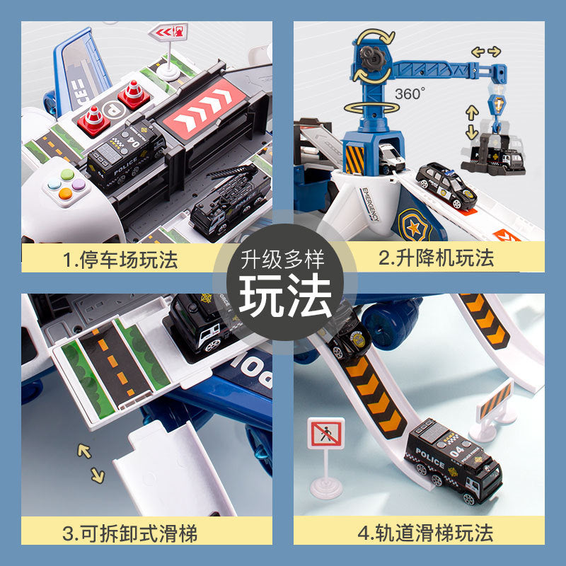 Transformed passenger aircraft kids scene toy multi-function ejection crane aircraft model inertia resistant to fall male voice light ejection