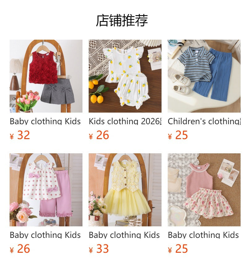 Kids clothing cross-border new arrivalfashionspring & fallgirl flower pattern short-sleeved t-shirt green pants