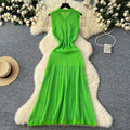 Chanel-inspired, high-end vintage v-neck sleeveless single-breasted cinched waist crochet knit dress - spring/summer 2025 collection