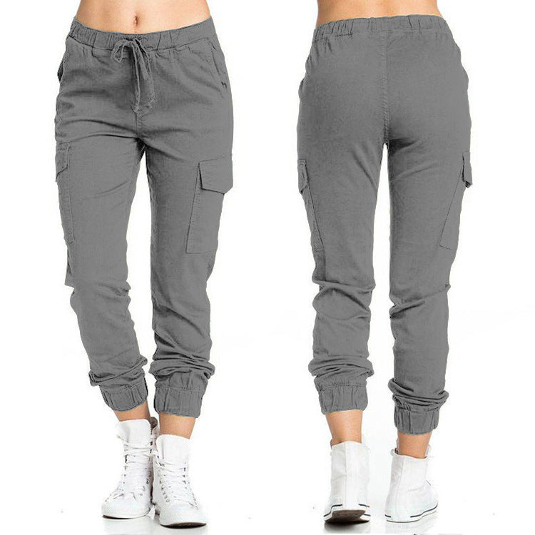 fashion cross-border   women's pants workwear casual elastic waist thin side pockets pants women's pants