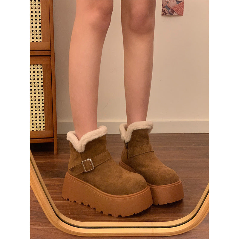 Thick solesnow boots women's 2026winternew arrivalfleece-linedthickened short boots petitesplatform shoesheattech cotton shoes