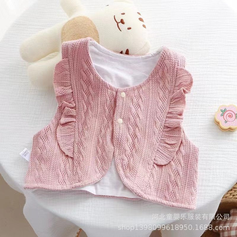 Baby spring autumk-style outwear vest cute western style lace vest outwear double layer vest trendy