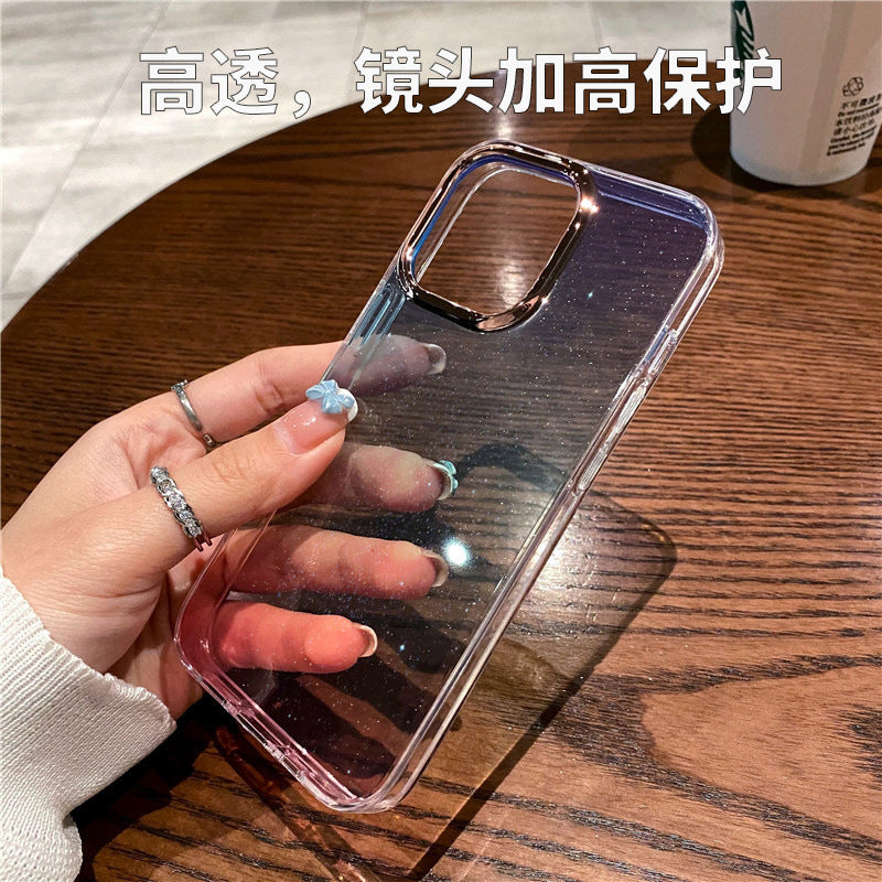 Suitable for apple 17promax single color mobile phone case iphone14 creative gradient glitter 15 acrylic protective cover