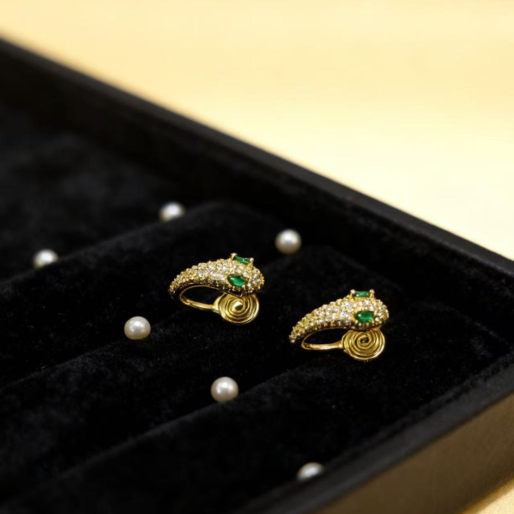 Micro-paved zircon snake earrings - women's luxury fashion, trendy, high-end, unique design, clip-on earrings