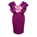 new plus size v-neck ruffle dress - color block sheer bodycon party & evening gown