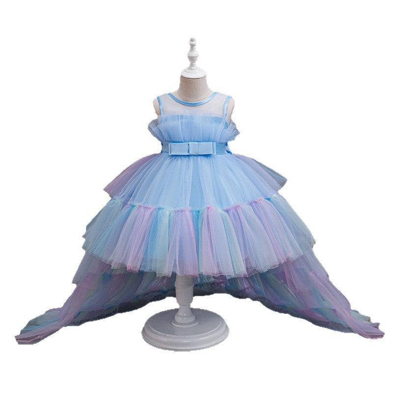 Amazon girls' first birthday mesh princess dress cake tutu gown swallowtail dress holiday runway performance costume
