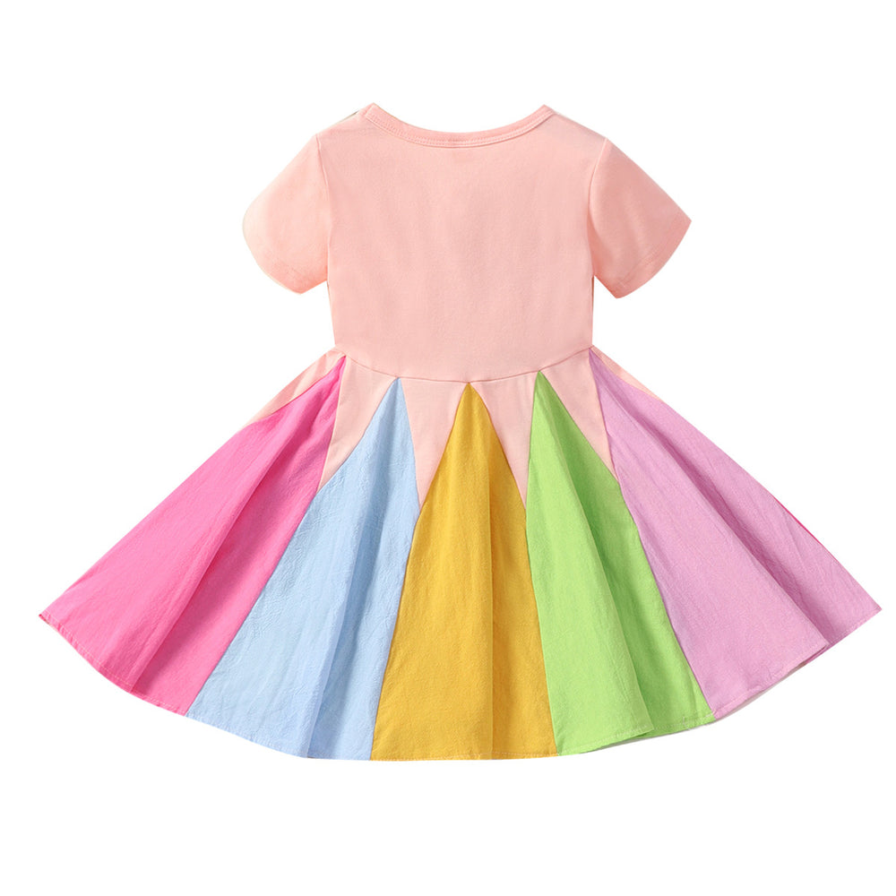 Store manager's pick: new autumn/winter girls' long-sleeve round neck rainbow princess dress with color block design