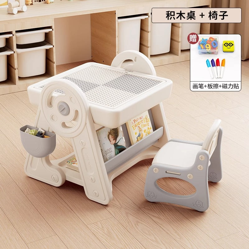 Qiao Le Bear Multifunctional building block table Children's drawing board Large particle puzzle baby toys Boys and girls game table