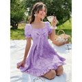 cross-border label new arrival: elegant romantic square neck puff sleeve jacquard bodycon dress with large bow detail