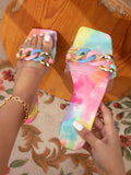 Women's flat square toe slippers sandals colorful vacation style chain ladies slippers fashionable elegant women's sandals