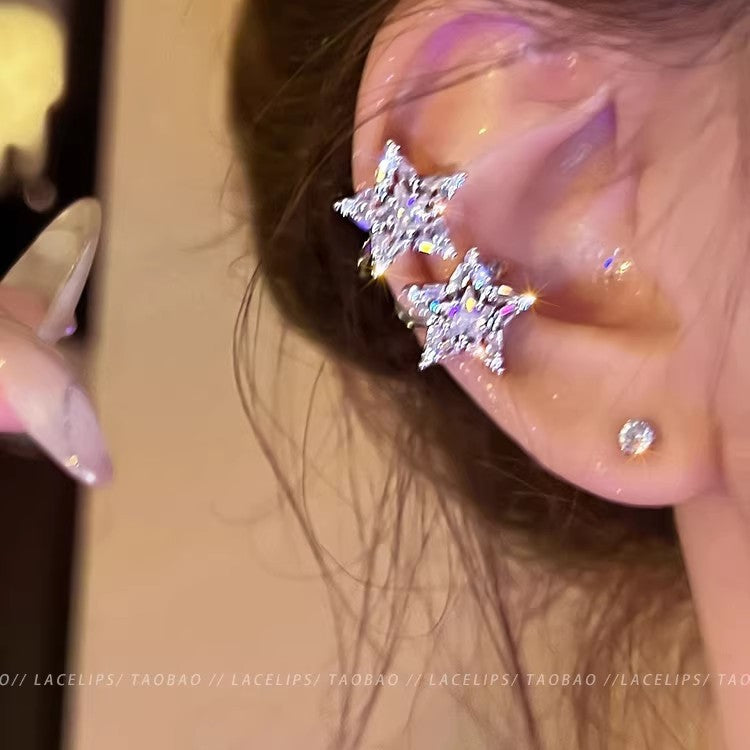 Explosive double star non-pierced ear clips for women classyaccessible luxury earrings unique and beautiful elegant ear bone clip earrings