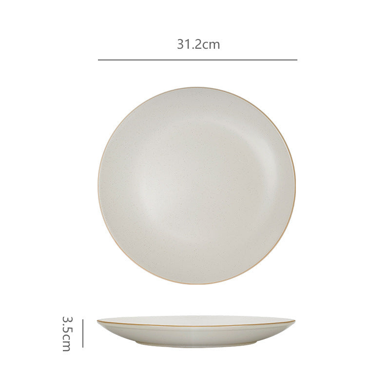 Minimalist creative stroked ceramic dinner plate - commercial western food flat plate for restaurant steak, pasta, and dessert service