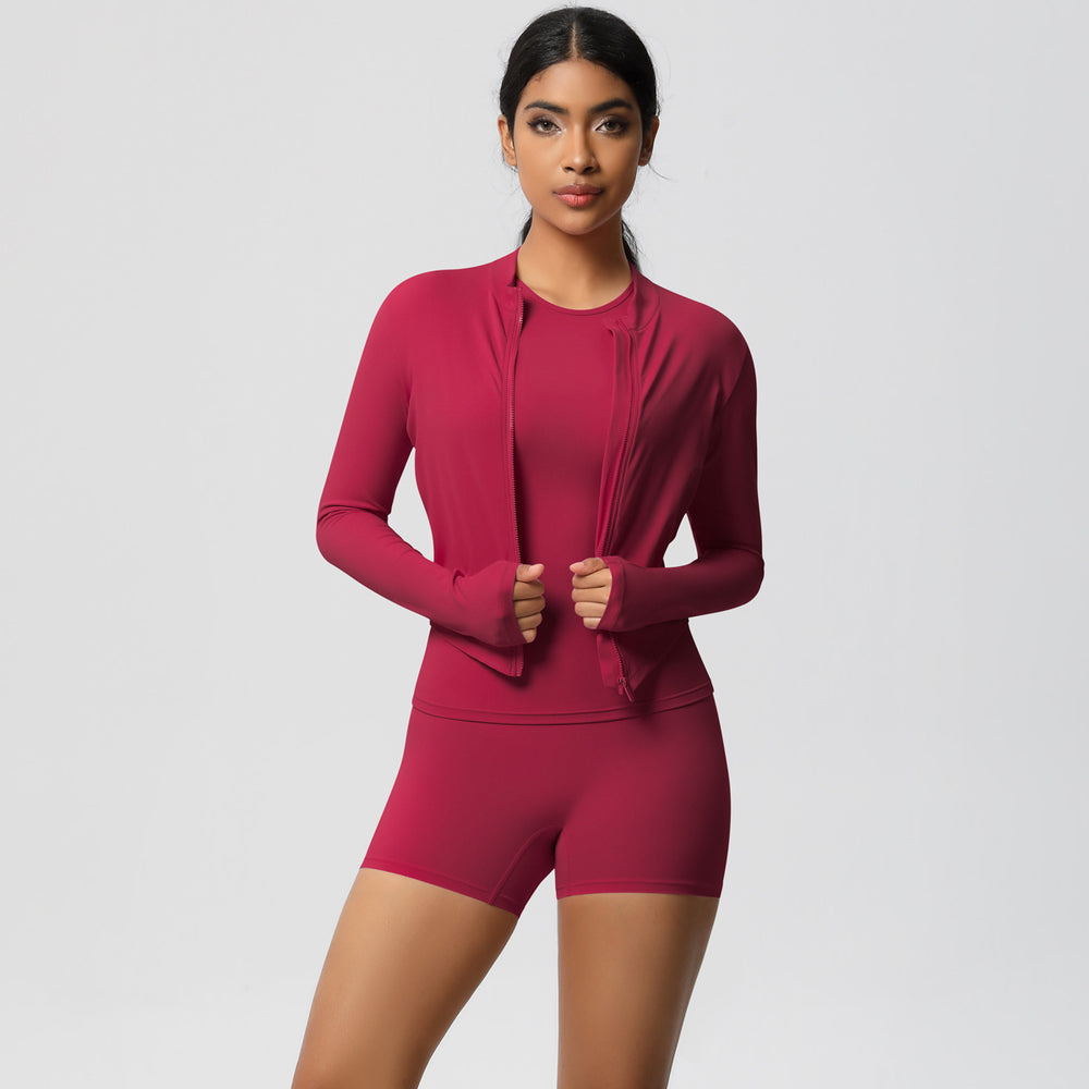 New arrival: barely-there brushed solid color outerwear with casual yoga set - perfect for outdoor running, sports, and fitness (3-piece set)